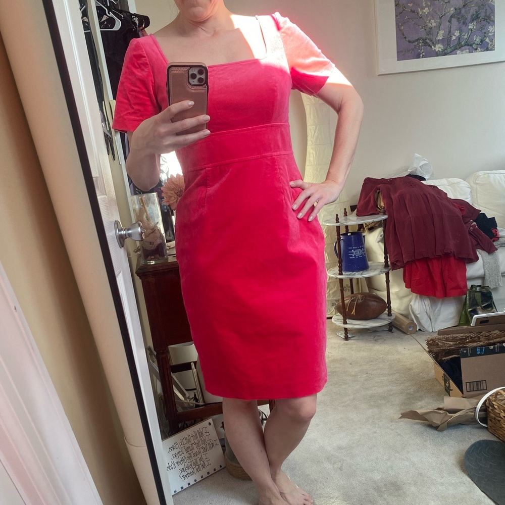 J Crew hot pink stretch velvet form-fitting dress preppy sz 4 EUC